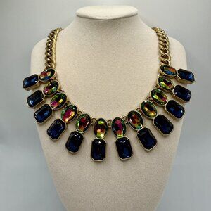 J Crew Chunky Vitrail Blue Watermelon Rhinestone Link Chain Statement Necklace